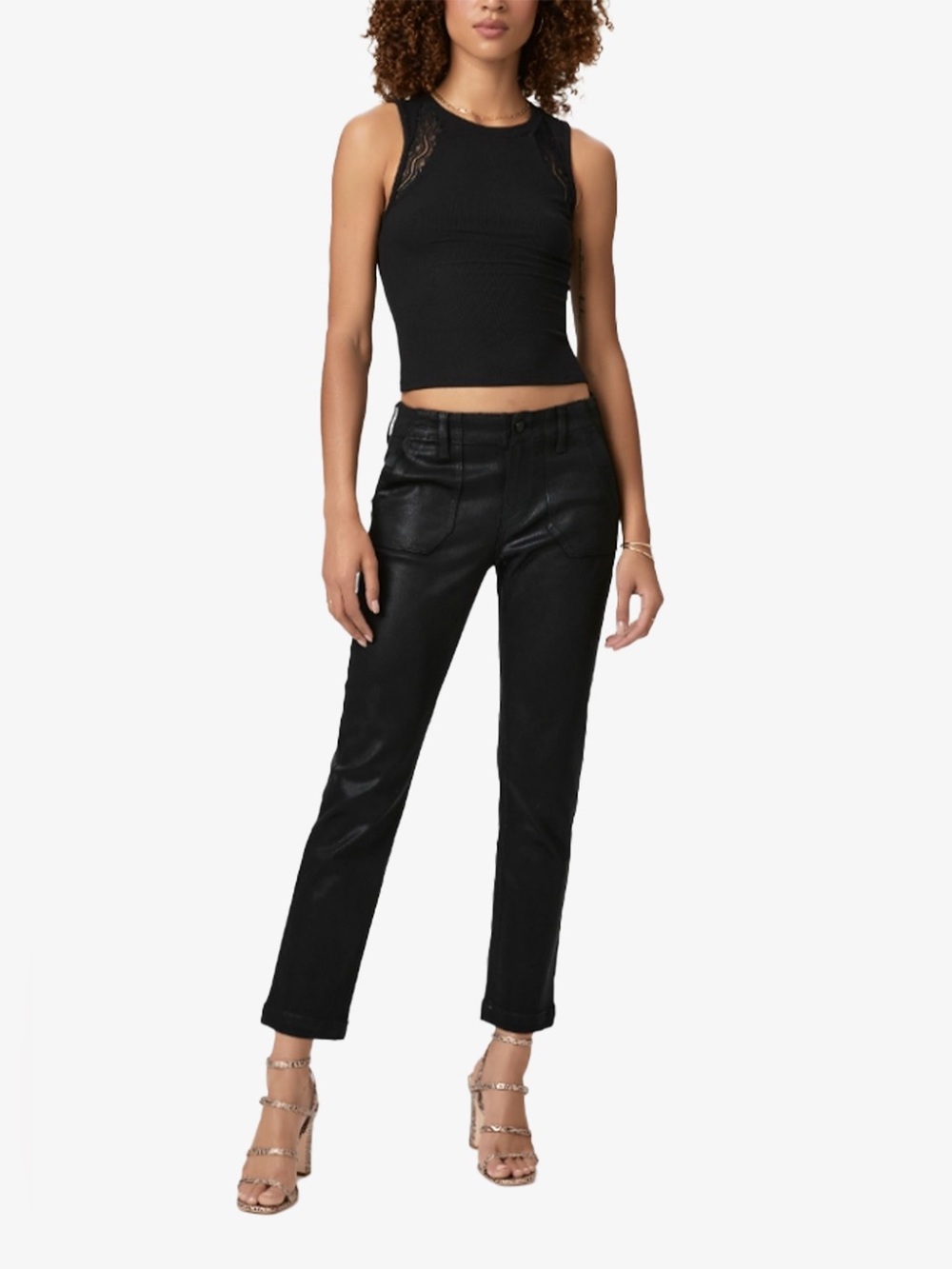 PAIGE Mayslie Straight Ankle‎ Jeans Black Fog Luxe Coating Womens 26